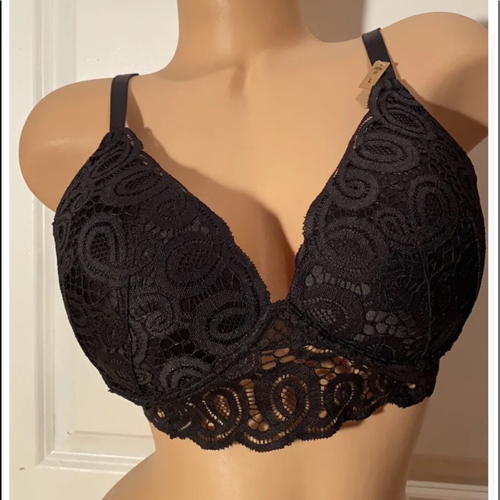 VS pink wireless lace push up bralette bra push-up Large NEW